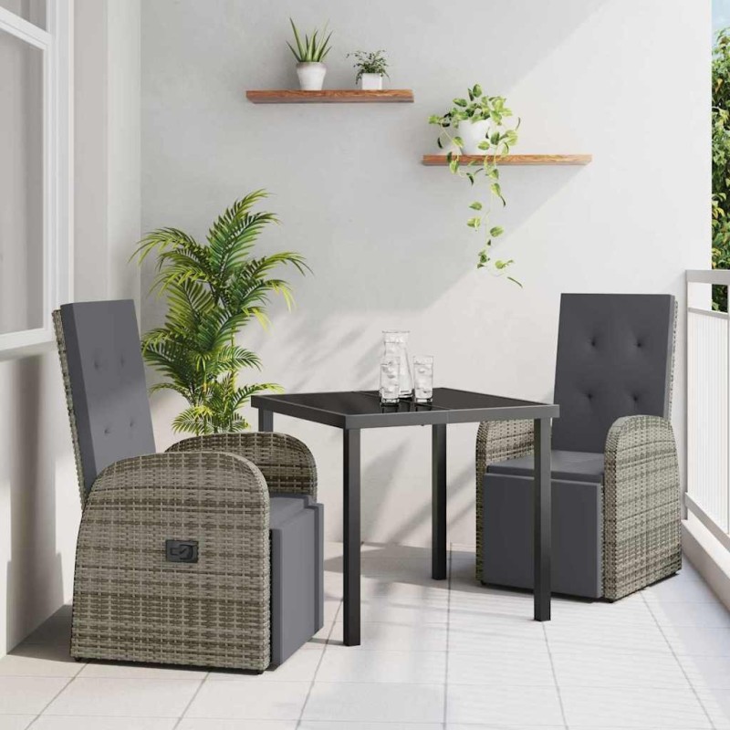 Ensemble de salle à manger pour jardin 3 pcs Gris polyrotin 563680563680