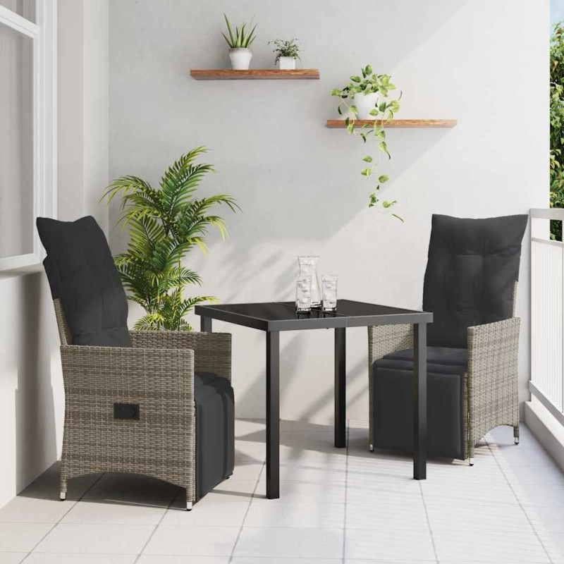 Ensemble de salle à manger pour jardin 3 pcs Gris polyrotin 563687563687