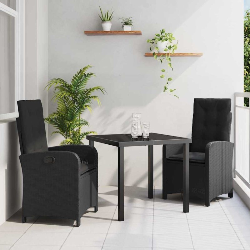 Ensemble de salle à manger pour jardin 3 pcs Noir polyrotin 564415564415