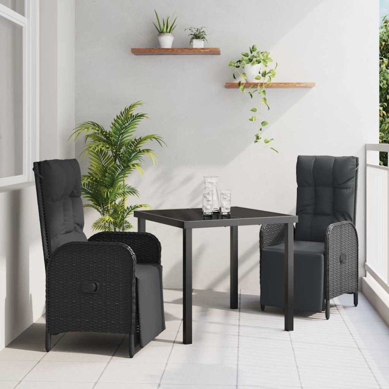 Ensemble de salle à manger pour jardin 3 pcs Noir polyrotin 564446564446