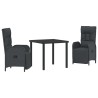 Ensemble de salle à manger pour jardin 3 pcs Noir polyrotin 564446564446