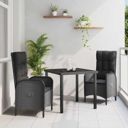 Ensemble de salle à manger pour jardin 3 pcs Noir polyrotin 564449564449