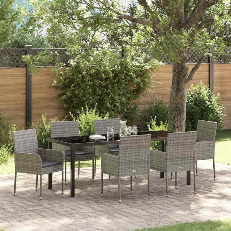 Ensemble de salle à manger pour jardin 7 pcs Gris polyrotin 564470564470
