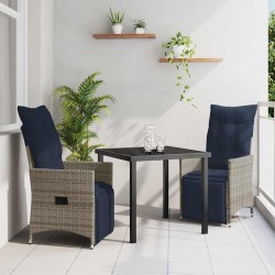 Ensemble table et chaises avec coussin 3 pcs Gris Rotin PE 564546564546