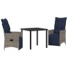 Ensemble table et chaises avec coussin 3 pcs Gris Rotin PE 564546564546