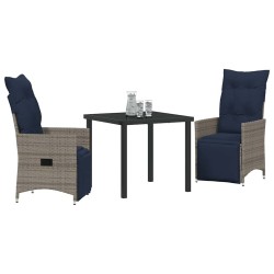 Ensemble table et chaises avec coussin 3 pcs Gris Rotin PE 564546564546