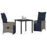 Ensemble table et chaises avec coussin 3 pcs Gris Rotin PE 564546564546