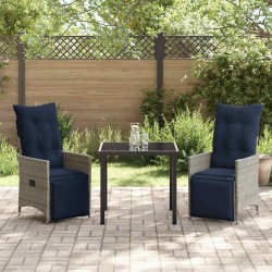 Ensemble table et chaises avec coussin 3 pcs Gris Rotin PE 564546564546