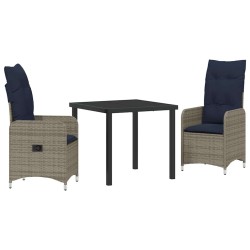 Ensemble table et chaises avec coussin 3 pcs Gris Rotin PE 564572564572