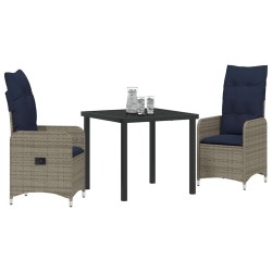 Ensemble table et chaises avec coussin 3 pcs Gris Rotin PE 564572564572