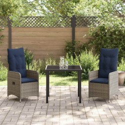 Ensemble table et chaises avec coussin 3 pcs Gris Rotin PE 564572564572