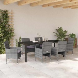 Ensemble de salle à manger pour jardin 7 pcs Gris polyrotin 564590564590