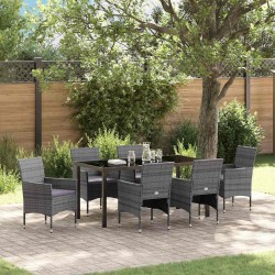 Ensemble de salle à manger pour jardin 7 pcs Gris polyrotin 564598564598