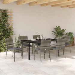 Ensemble de salle à manger pour jardin 7 pcs Gris polyrotin 564604564604