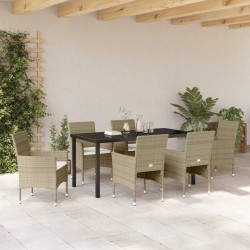 Ensemble de salle à manger pour jardin 7 pcs Beige polyrotin 564605564605