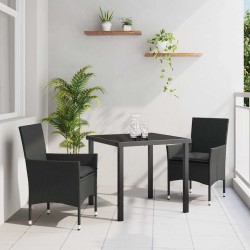 Ensemble de salle à manger pour jardin 3 pcs Noir polyrotin 564632564632
