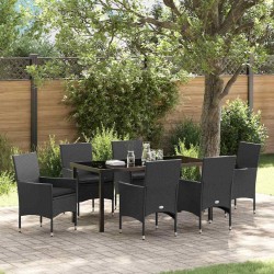 Ensemble de salle à manger pour jardin 7 pcs Noir polyrotin 564636564636