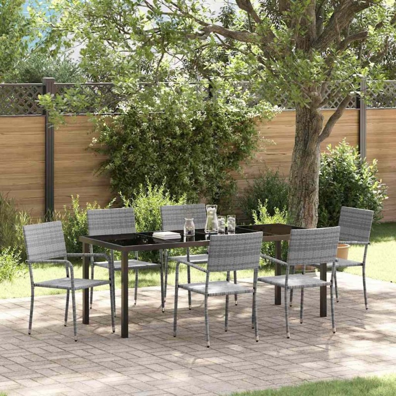 Ensemble de salle à manger pour jardin 7 pcs Gris polyrotin 564786564786