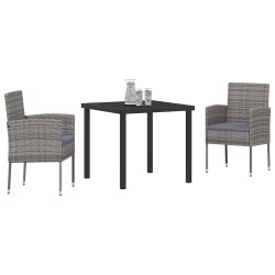 Ensemble de salle à manger pour jardin 3 pcs Gris polyrotin 564787564787