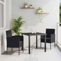 Ensemble de salle à manger pour jardin 3 pcs Noir polyrotin 564788564788