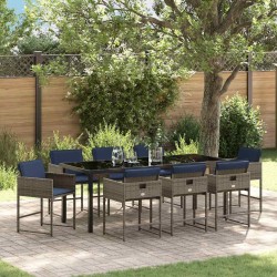 Ensemble de salle à manger pour jardin 9 pcs Gris polyrotin 564795564795