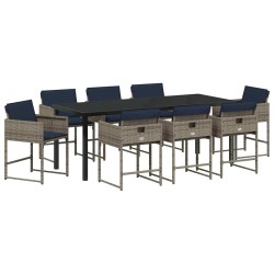 Ensemble de salle à manger pour jardin 9 pcs Gris polyrotin 564795564795