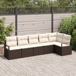 Ensemble de canapé de jardin 6 pcs Marron et blanc polyrotin 564875564875