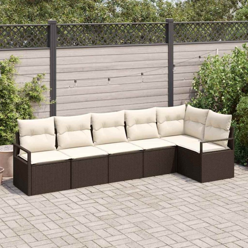Ensemble de canapé de jardin 6 pcs Marron et blanc polyrotin 564875564875