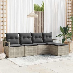 Ensemble de Canapés avec coussin 5 pcs Gris clair polyrotin 564884564884