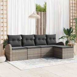 Ensemble de Canapés avec coussin 5 pcs Gris polyrotin 564887564887