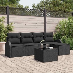 Ensemble de Canapés avec coussin 6 pcs Noir polyrotin 564889564889