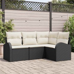 Ensemble de canapé de jardin 4 pcs Noir et Blanc polyrotin 564891564891