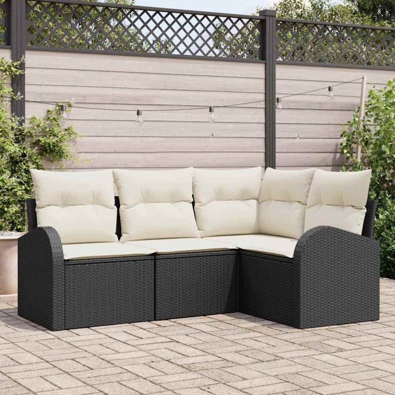 Ensemble de canapé de jardin 4 pcs Noir et Blanc polyrotin 564891564891