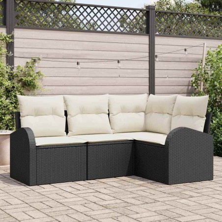 Ensemble de canapé de jardin 4 pcs Noir et Blanc polyrotin 564891564891