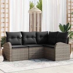 Ensemble de canapé de jardin avec coussin 4 pcs Gris polyrotin 564892564892