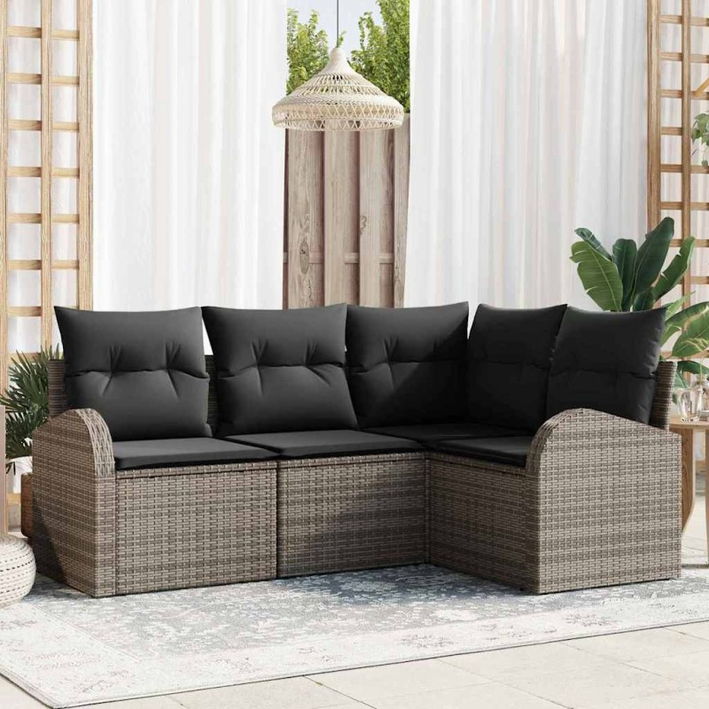 Ensemble de canapé de jardin avec coussin 4 pcs Gris polyrotin 564892564892