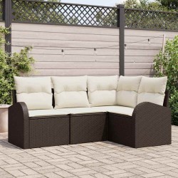 Ensemble de canapé de jardin 4 pcs Marron et blanc polyrotin 564893564893