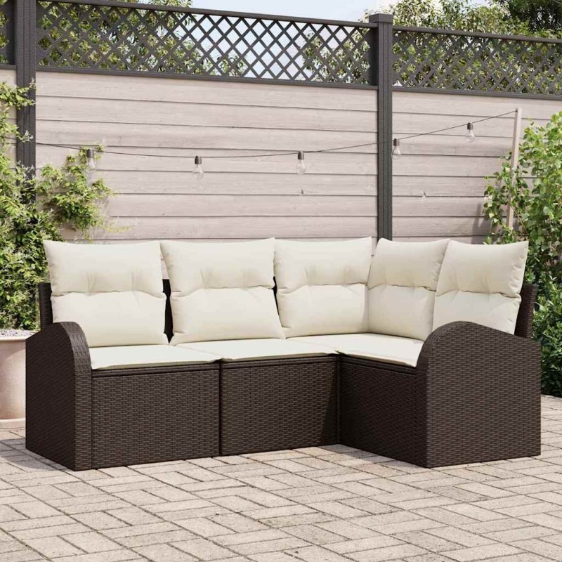 Ensemble de canapé de jardin 4 pcs Marron et blanc polyrotin 564893564893