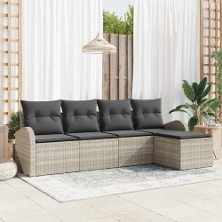 Ensemble de Canapés avec coussin 5 pcs Gris clair polyrotin 564897564897