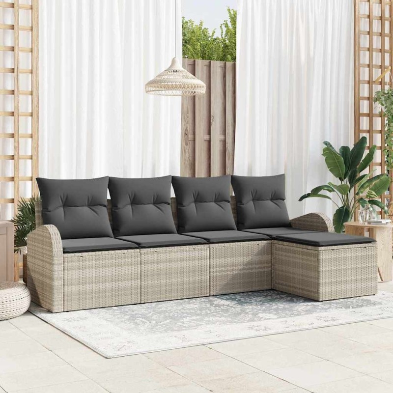 Ensemble de Canapés avec coussin 5 pcs Gris clair polyrotin 564897564897