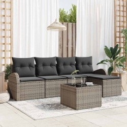 Ensemble de Canapés avec coussin 6 pcs Gris polyrotin 564902564902