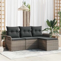 Ensemble de canapé de jardin avec coussin 4 pcs Gris Poly rotin 564904564904