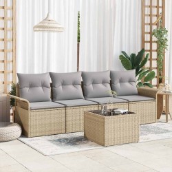 Ensemble de canapé de jardin 5 pcs Beige et gris polyrotin 564907564907