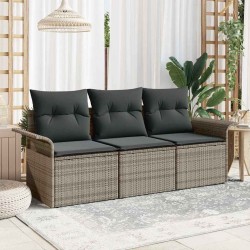 Ensemble de canapé de jardin avec coussin 3 pcs Gris Poly rotin 564911564911