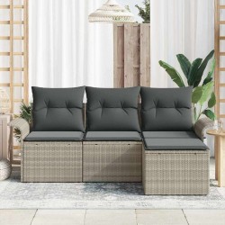 Ensemble de canapé de jardin 4 pcs Gris clair Poly rotin 564913564913