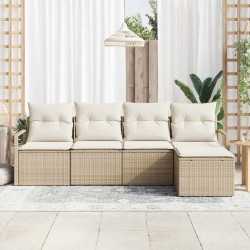 Ensemble de Canapés avec coussin 5 pcs Beige et crème polyrotin 564916564916