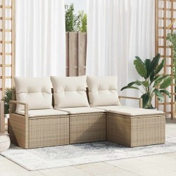 Ensemble de Canapés avec coussin 4 pcs Beige et crème polyrotin 564919564919