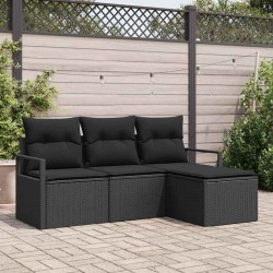 Ensemble de Canapés avec coussin 4 pcs Noir polyrotin 564921564921