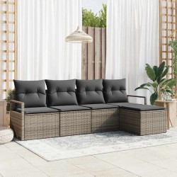 Ensemble de Canapés avec coussin 5 pcs Gris polyrotin 564924564924