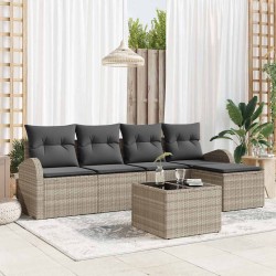 Ensemble de Canapés avec coussin 6 pcs Gris clair polyrotin 564929564929